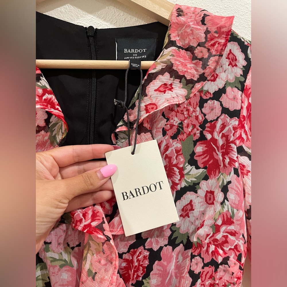 NWT Bardot Triple Frill Floral Mini Dress Pink Gardenia Size XS Spring Wedding - Picture 5 of 10